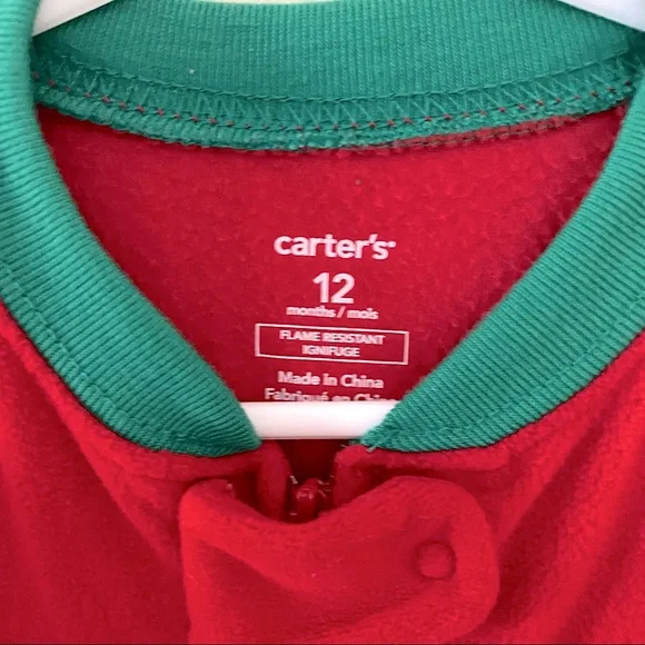 Carter’s Christmas Reindeer Warm Fitted Fleece Footed Pajamas Sleeper 12 Months - Picture 4 of 5